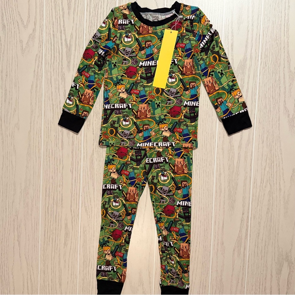B & A Mini’s Boutique Boys 4T Bamboo Minecraft 2pc‎ Pajama Set Soft Stretch NEW